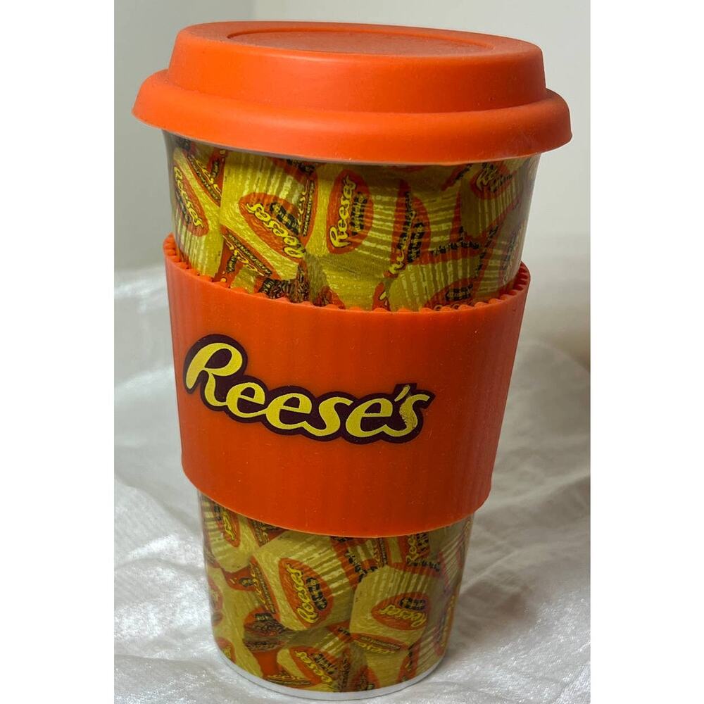 Reese's Peanut Butter Cup Gallerie Ceramic Silicone Grip 16oz Tumbler Travel Cup